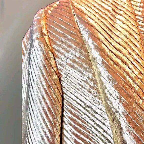 Vintage Farinae Collections Gold Pleated Full Zip Blazer Jacket Size 8 Evening - Picture 4 of 7